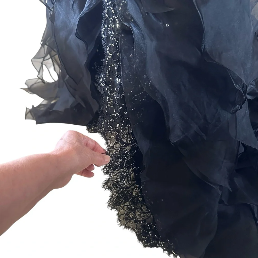 STEPHEN YEARICK Black 100% Silk Beaded Halter Gown Dress Size 6 Couture Pageant - Picture 8 of 17